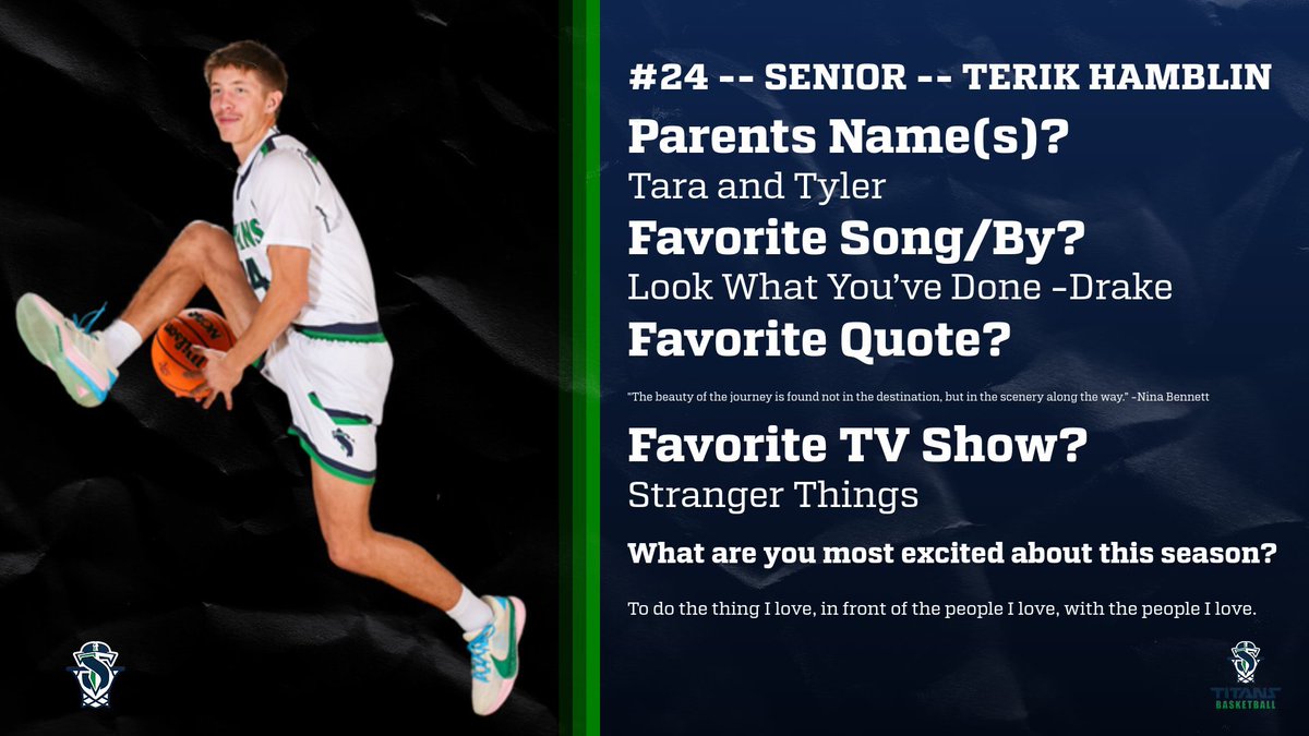 SYRACUSE TITANS BASKETBALL (@cusetitansbball) on Twitter photo Our final player spotlight the season is on senior forward Terik Hamblin.
Terik has started every game this season. He averaged 15.3 PPG to lead the Titans in scoring and averaged 5.4 RPG. Terik was a great captain for this team all season.
<a href="/SHS_Titans/">Syracuse High School</a> <a href="/KJCuse/">Kevin Johnson</a> Our final player spotlight the season is on senior forward Terik Hamblin.
Terik has started every game this season. He averaged 15.3 PPG to lead the Titans in scoring and averaged 5.4 RPG. Terik was a great captain for this team all season.
<a href="/SHS_Titans/">Syracuse High School</a> <a href="/KJCuse/">Kevin Johnson</a>