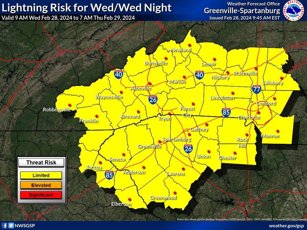 SC_Skywarn51's tweet photo. With the approaching line of showers and storms, the SPC has put out a marginal (1 out of 5) risk for isolated #severeweather in the #Upstate. Main threat right now is high winds. Be prepared and #WeatherReady. #scwx #ncwx #gawx #weather #WeatherUpdate #weatherprep https://t.co/3gwQrsJtJ8