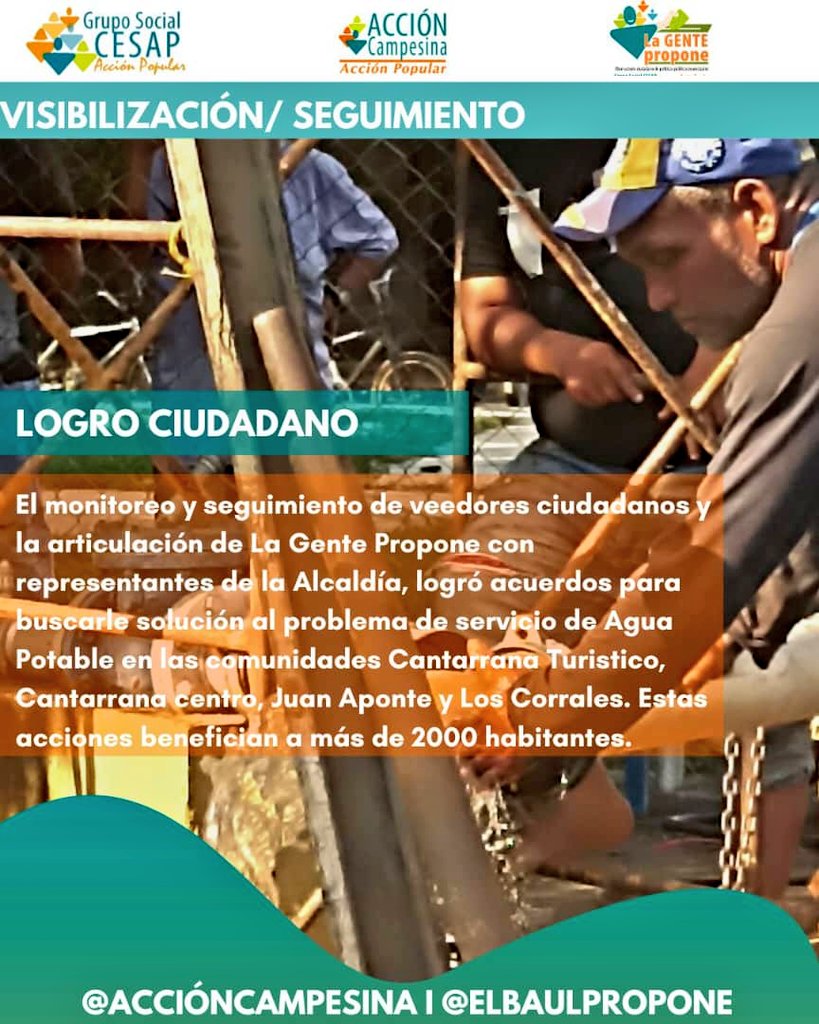ElBaulPropone's tweet photo. @bqtopropone1 @cumanapropone @mbipropone @ROSAANGELINA05 @AcciCampesina @valerapropone @valenciapropon3 @Sanfcopropone @SCPropone @CESAP_AC El monitoreo y seguimiento de veedores ciudadanos y la articulación de #LaGentePropone con la Alcaldía lograron acuerdos para solucionar el problema del suministro de agua en los sectores Cantarrana Turístico y Centro, Juan Aponte y Los Corrales. 

¡2000 habitantes beneficiados! https://t.co/D34LAkgWHG