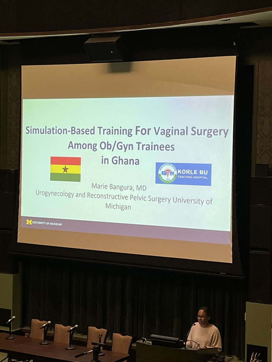 UMichUrogyn's tweet photo. Rockstar 🌟 2nd year Fellow Dr. Bangura 🌟 presents on the use of Fundamentals of Vaginal Surgery training model in Ghana at this year’s Pelvic Floor Research Group  Day 

@urogynsociety #surgicaleducation #globalhealth https://t.co/ZZrgylStRj