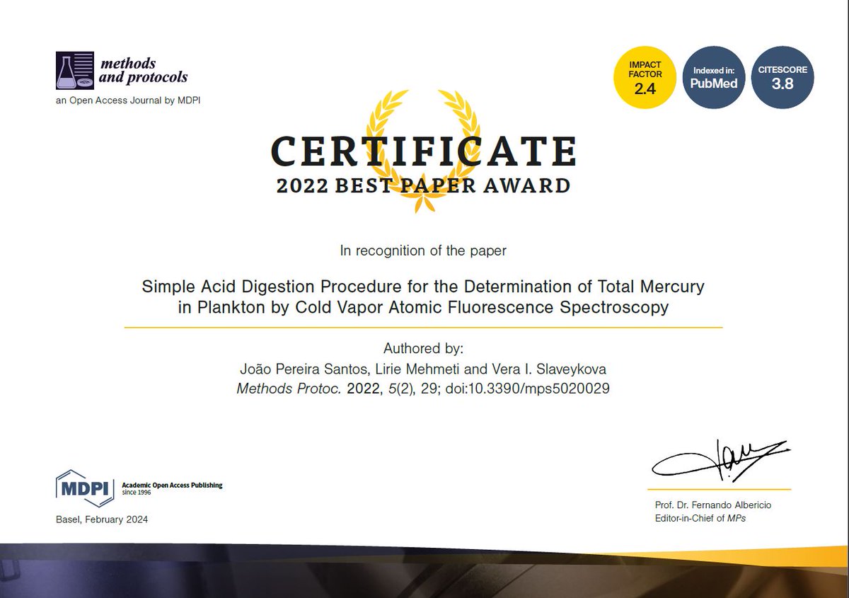 João Santos (@joaorpsantos) on Twitter photo Thrilled to announce that our paper has been awarded Best Paper in the Journal <a href="/MPs_MDPI/">Methods and Protocols</a>! Huge thanks to my co-authors and the journal for this recognition 🥳🏆 #BestPaperAward #Research #grateful <a href="/ecotox_UniGe/">Slaveykova Vera</a> <a href="/sciences_UNIGE/">Faculty of Science | UNIGE</a> Thrilled to announce that our paper has been awarded Best Paper in the Journal <a href="/MPs_MDPI/">Methods and Protocols</a>! Huge thanks to my co-authors and the journal for this recognition 🥳🏆 #BestPaperAward #Research #grateful <a href="/ecotox_UniGe/">Slaveykova Vera</a> <a href="/sciences_UNIGE/">Faculty of Science | UNIGE</a>