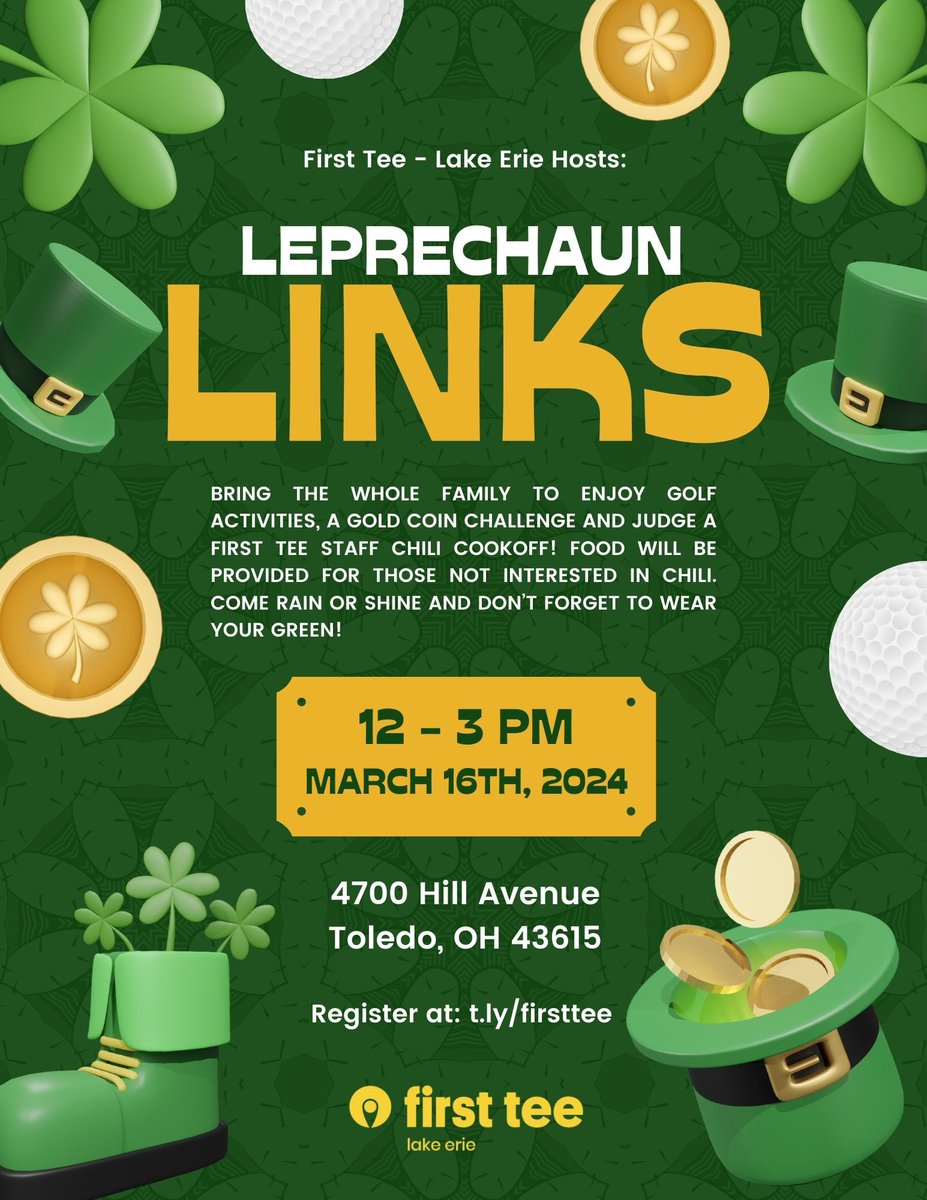 FirstTeeLE's tweet image. ☘️ Bring the family by on Saturday, March 16 for Leprechaun Links fun!

Register now at t.ly/firsttee.