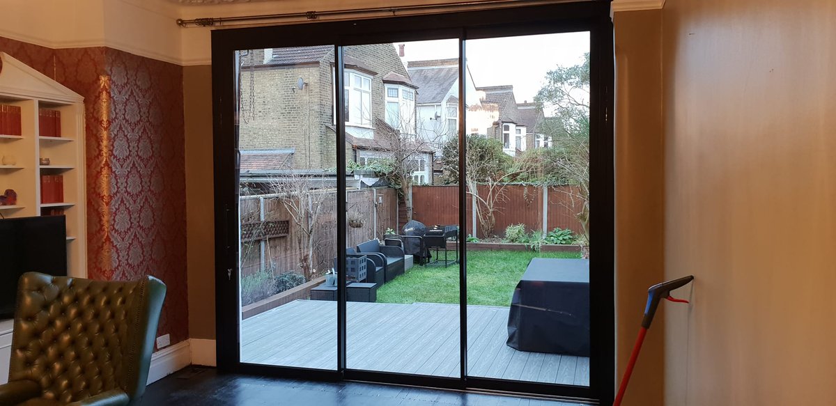 Stylish sliding SVG30 doors from the Sunflex range gave our customer’s London home a new, contemporary, facelift.

Finished in Matt Black, the flush stacking aluminium doors create a seamless transition between home and patio.

#aluminiumdoors #london #pandpglass #sunflex