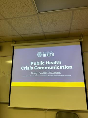 Kat_Adams55's tweet photo. Loved the presentation given by a representative from the Springfield Greene County Health Department in class today! #COM309 https://t.co/rLzanEwV2s