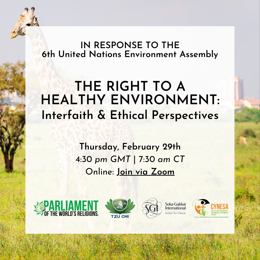 The Parliament of the World's Religions (@interfaithworld) on Twitter photo Join us tomorrow for this LIVE event in response to #UNEA6, hosted in partnership with <a href="/TzuChiUSA/">Tzu Chi USA</a>, <a href="/sgi_info/">Soka Gakkai Official</a>, and #CYNESA
šparliamentofreligions.org/events/the-rig⦠Join us tomorrow for this LIVE event in response to #UNEA6, hosted in partnership with <a href="/TzuChiUSA/">Tzu Chi USA</a>, <a href="/sgi_info/">Soka Gakkai Official</a>, and #CYNESA
šparliamentofreligions.org/events/the-rigā¦