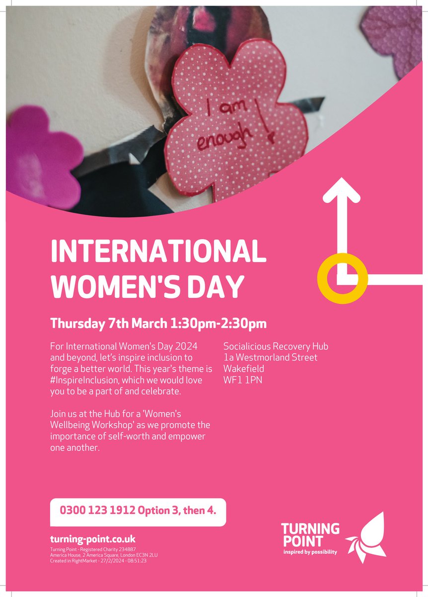 TurningPointIR's tweet photo. #InternationalWomensDay2024 Let’s bring in International Women’s Day together! 😊

Join us as we celebrate women around us, promote self-care and empower informed decision-making regarding health.

Open to all women in our Service and Community.

Let's #InspireInclusion together. https://t.co/0yyMUVJ5Ta