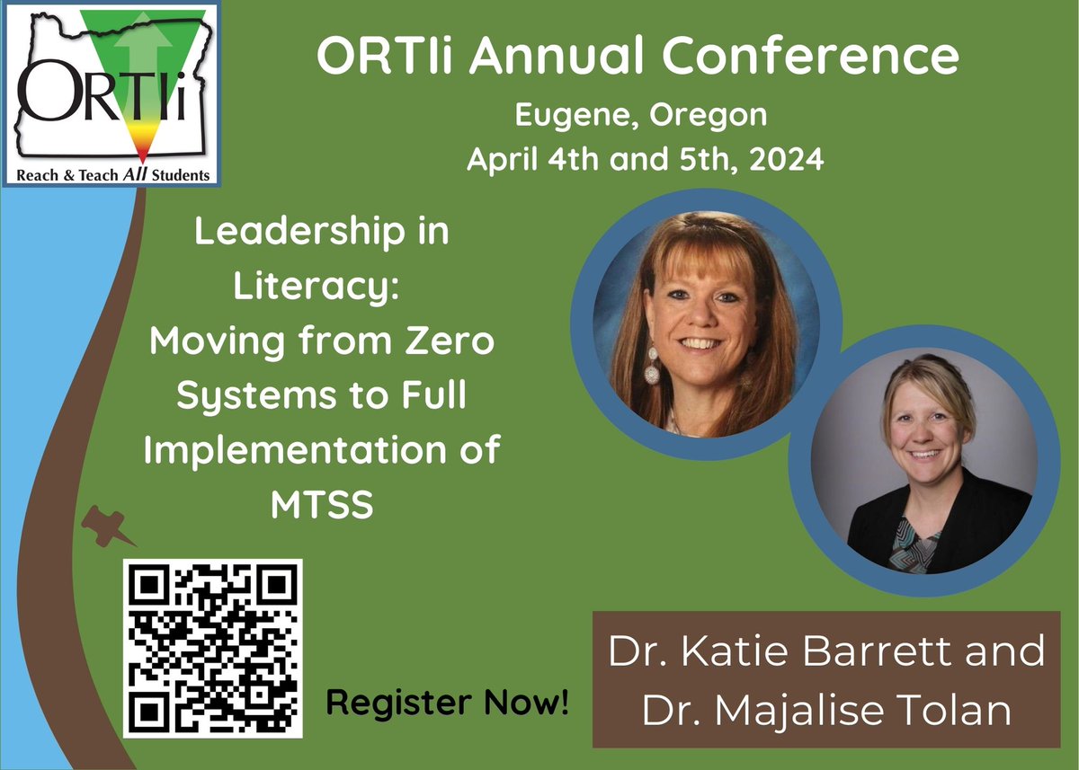 Calling all district leaders! Dr. Katie Barrett and Dr. Majalise Tolan from Lincoln County SD will share their experiences with implementing MTSS at our 2024 ORTIi conference. Register now at oregonrti.org!