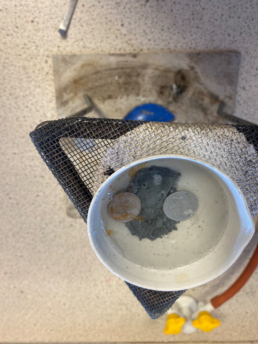 chemphyssma's tweet photo. S2 are studying metals in the Olympics Theme. Copper coins turned silver 🪙 @StMungosAcademy @StMungoScience https://t.co/fgYC84kCCP