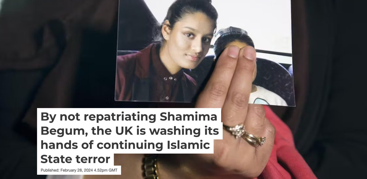 "By not repatriating Shamima Begum, the UK is washing its hands of continuing Islamic State terror" - new from me on <a href="/ConversationUK/">The Conversation</a> 
<a href="/RHUL_Law/">Royal Holloway Law and Criminology</a> <a href="/CVTRC_RH/">CVTRC @cvtrc.bsky.social</a> 
theconversation.com/by-not-repatri…