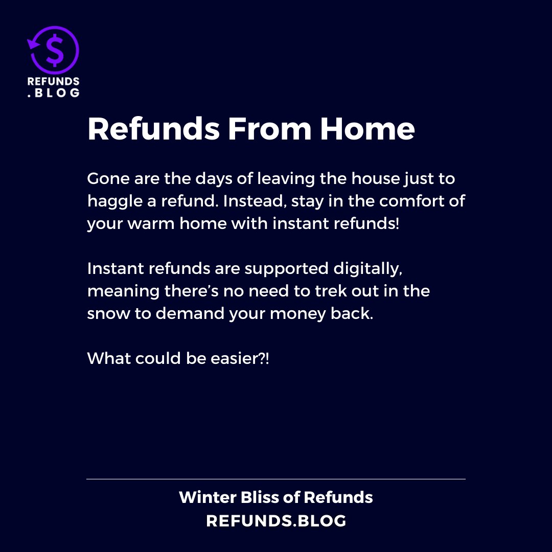 RefundsBlog's tweet image. Winter is a time for staying in and being cozy by the fire. Instant refunds make one less reason to leave the comfort of your home! Say goodbye to tedious returns, and sit back knowing that your refunds are taken care of.

Read more: hubs.la/Q02g4gFP0