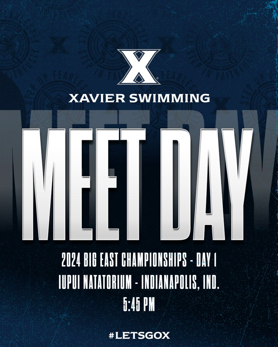 XavierSWIM's tweet photo. It’s BIG EAST MEET DAY!
The conference championships get underway this evening in Indianapolis!

⏰: 5:45 PM
📺: FloSports
💻: https://t.co/iyujZ2Buq9
📊: https://t.co/3bpUiFWWRg https://t.co/9HCLaEWEnT
