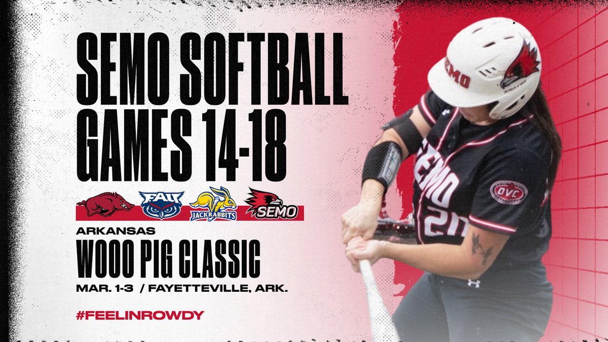 Southeast Missouri wraps up tournament play at the Arkansas Wooo Pig Classic this weekend. SEMO, #16 Arkansas, Florida Atlantic and South Dakota State will be at the three-day event.
Preview: tinyurl.com/rm5rtwbh