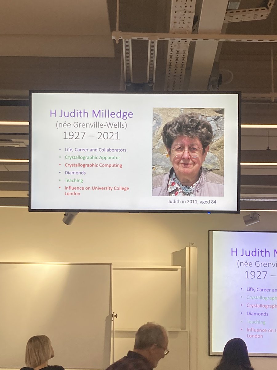 Amazing seminar today @es_ucl organised by @UCLWiES honouring professor Kathleen Lonsdale and Dr Judith Milledge by two of their PhD students Prof Mike Glazer and our very own Prof Ian Wood. Amazing to learn about those two pioneers of crystallography.