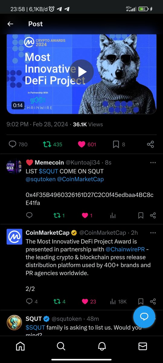 @squtoken <a href="/CoinMarketCap/">CoinMarketCap</a> <a href="/cz_binance/">CZ 🔶 BNB</a> Done go too list good $SQUT 

To the moon
@squtoken <a href="/CoinMarketCap/">CoinMarketCap</a> 

0x4F35B4960326161D27C2C0f45edbaa4BC8cE41fa