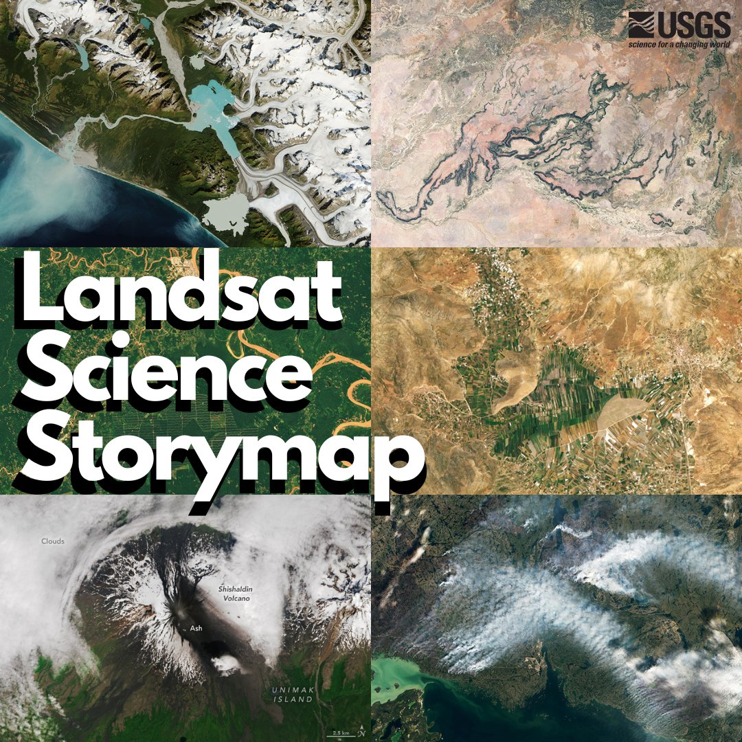 USGSLandsat's tweet photo. For more than 50 years, #Landsat has documented the evolving conditions of our planet. This storymap shows how Landsat benefits #agriculture, #glaciers and #ice, #H20 quality, #forest management, #fire, #urban sprawl, and now #volanos! Check it out here: https://t.co/f9ShQSVyjm https://t.co/WOLppm40fW