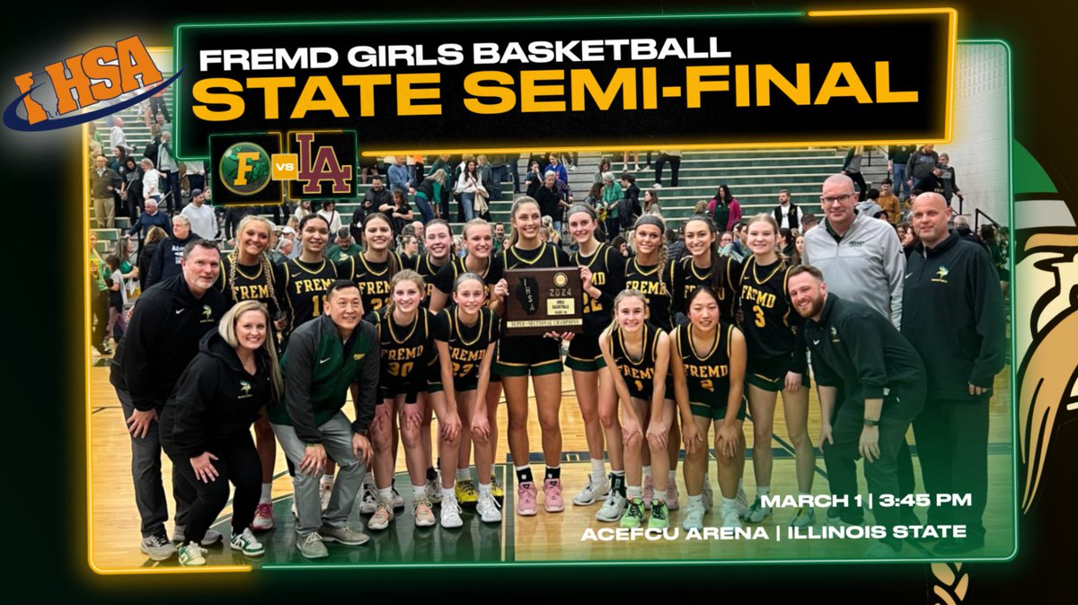 It's March Madness at Fremd High School! Our girls will be fighting for the State Title this weekend at Illinois State! See you downstate!

🆚 Loyola Academy
⏱ 3:45pm
📍 CEFCU Arean at ISU
🎟 $11 Digital - $12 Cash at the door
linktr.ee/fremdathletics

#leavealegacy