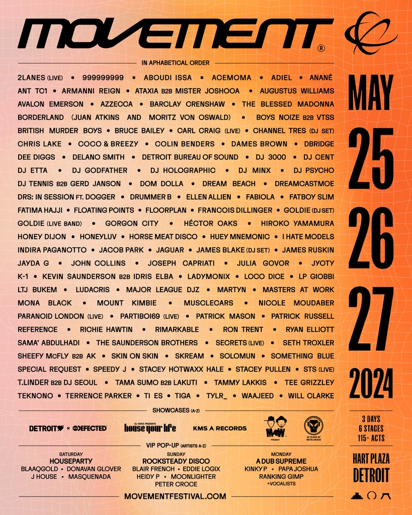 lineup unlocked 🔓 presenting your Movement 2024 full lineup!
⁠
🎫 secure your 3-Day or 1-Day GA &amp; VIP passes today at movementfestival.com