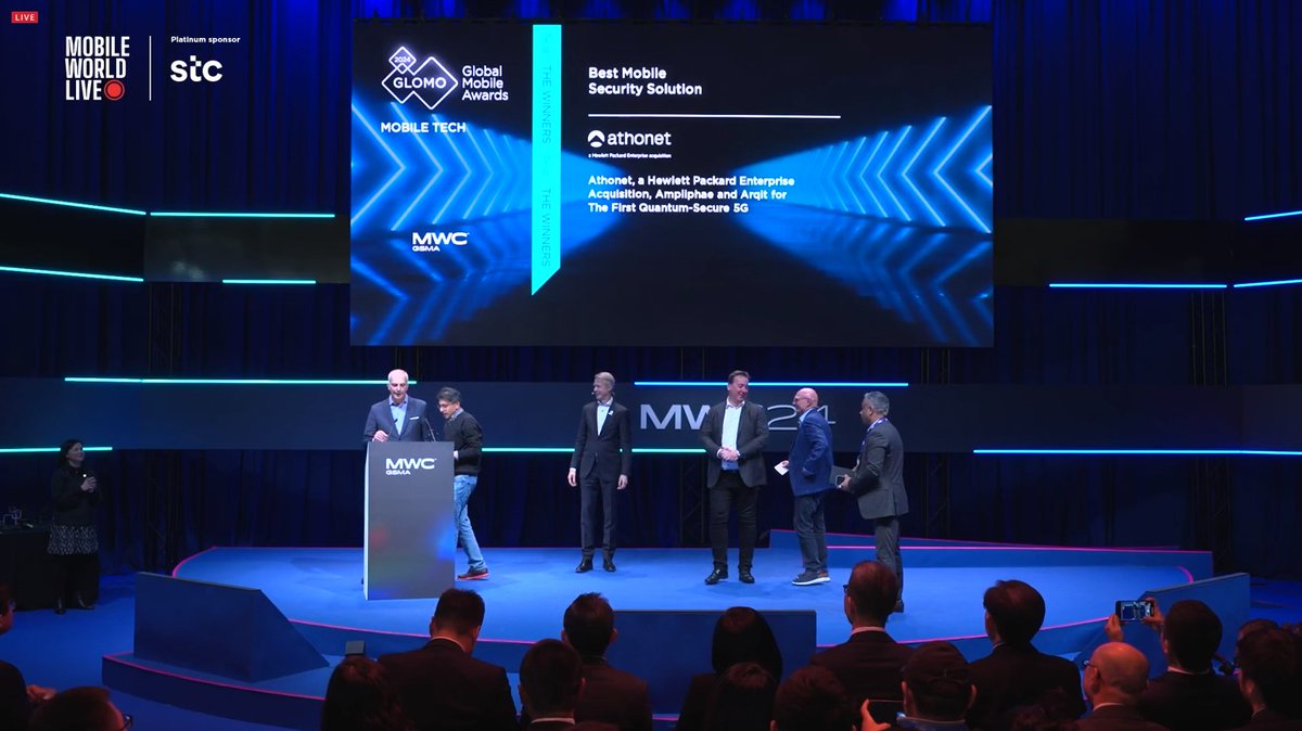 ...and it's a win!!!!
Fantastic result for <a href="/Ampliphae/">Ampliphae</a>, <a href="/arqitltd/">Arqit Quantum Inc</a> and <a href="/Athonet/">Athonet</a> - winners of Best New Security Solution in this year's Glomos!!
The quantum threat to networks is urgent, let's get it fixed...
#Glomos #MWC24