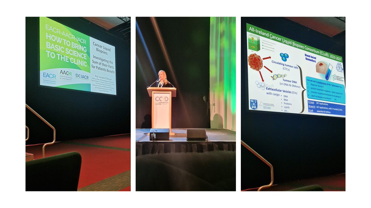 Superb talk delivered by our Founder Prof. Lorraine O'Driscoll @EACRnews @News_IACR @AACR Conference @CluB_Cancer1 @TCDTMI @tcdTBSI @CancerInstIRE @TCDPharmacy  @QubPGJCCR @hea_irl #NSRPproject #SharedIsland @DeptofFHed North-South Cancer Liquid Biopsies Research Program.