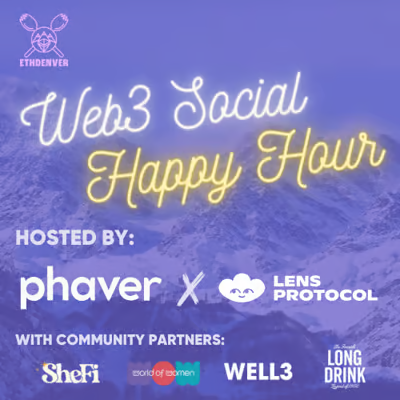 well3official's tweet photo. Join us for a chill @phaverapp x @LensProtocol Happy Hour in @EthereumDenver with @well3official, @worldofwomennft, and @She__Fi. Come and meet brilliant people, network, and chill

📅Date &amp; Time: 1st March, 19:00 - 23:00 MST
✏️Register: https://t.co/4nejoKRH8P https://t.co/joNmzEuRRb