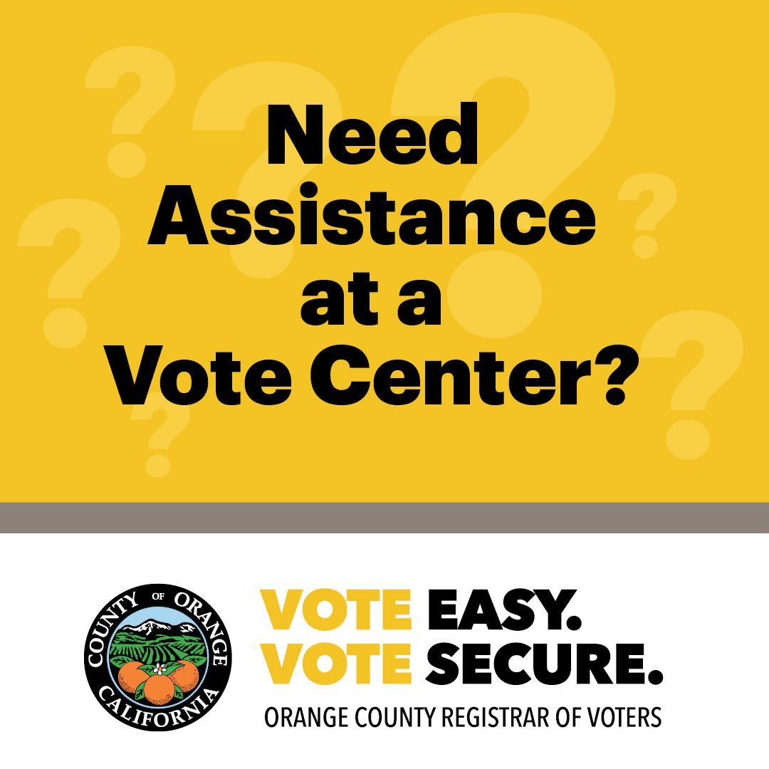 Need help marking your ballot? Vote Center staff are trained and ready to provide assistance. Visit any Vote Center to receive virtual ASL assistance, curbside voting, and language support. #VoteEasyVoteSecure #OCVote #YourVoiceYourChoice