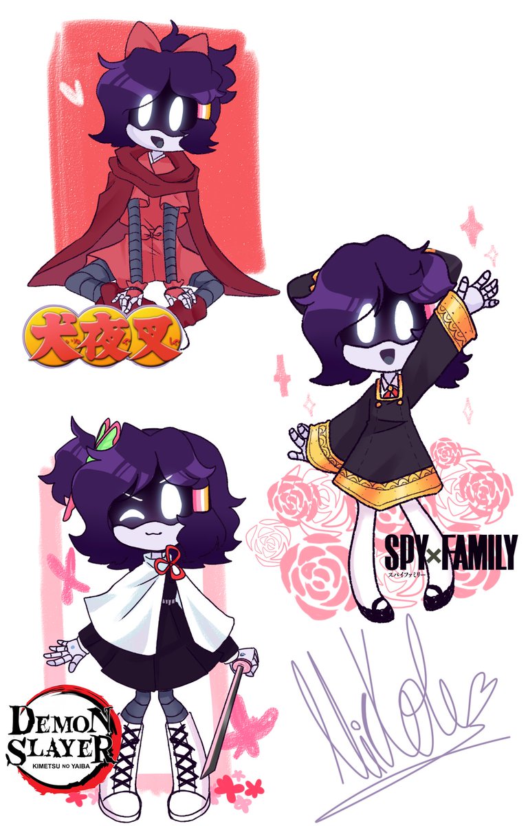 AnimationNicko's tweet image. En un preguntas y respuestas de Lexi 
ella menciono que ve Inuyasha , Spy x Family y kimetsu no yaiba. 
No pude evitar dibujarla con cosplays de esos animes
Lexi: @Jazperstarr

#murderdronesfanart #murderdronesocs #fanartdigital