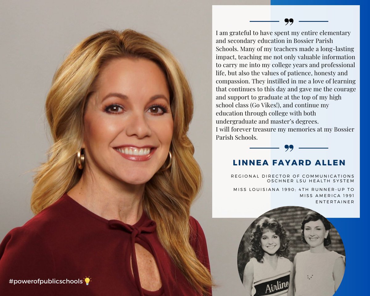 From the time she was an Airline Viking cheerleader to Miss Louisiana, Miss America and entertainment venues near and far, Linnea Fayard Allen is a shining star who has never lost sight of where it all began. #PowerofPublicSchools #PowerofBossierSchools