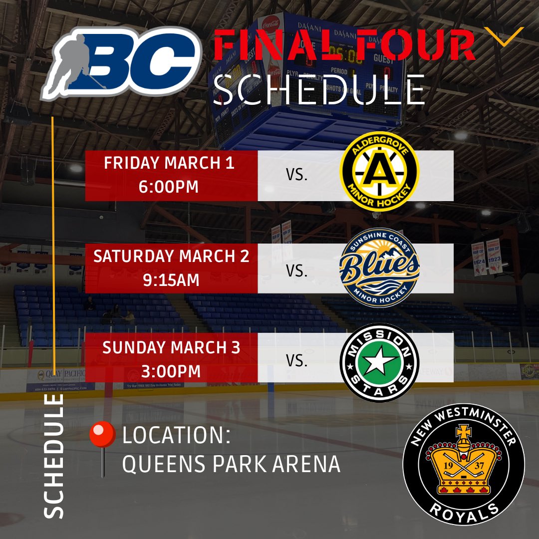 🎉 Congratulations to the NWMHA U15A1 team for clinching the league banner in Flight 2! But the excitement doesn’t stop there! The U15A1 team has secured a spot in the final four, where we will be hosting the U15A Tier 3 group. #newwestroyalsmha #minorhockey #bchockey #finalfour