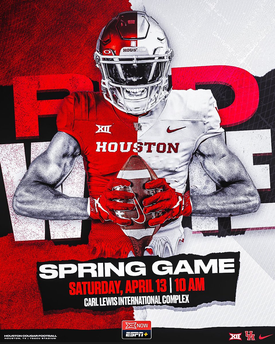 Mark those calendars, Coogs. 🏈 Houston set to host Red & White Spring Game at 10 a.m., Saturday, April 13 inside the Carl Lewis International Complex. Admission is free. 📰 bit.ly/UHSpringFB