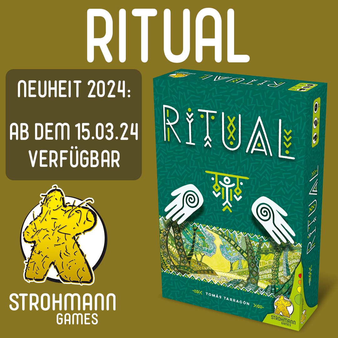 Hallo, Ritual ist unsere nächste Neuheit! Es ist ein kooperatives Spiel, bei dem ihr über eure Aktionen kommuniziert, anstatt zu reden. Uns hat es gleich im ersten Moment umgehauen und wir freuen uns, dass es bald erscheint 🙂 #ritual #ritualgame #strohmanngames #brettspiele