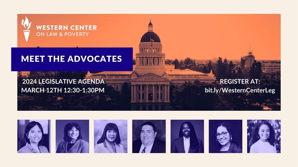 Join us 3/12 12:30-1:30 PST as WCLP Advocates roll out our 2024 legislative agenda and answer your questions! We'll be diving into #BlackMaternalHealth, #Medi-Cal coverage, #HousingAsAHumanRight, #CalFresh, #MedicalDebt, #CROWNAct & more! Register: bit.ly/WesternCenterL… #CALeg