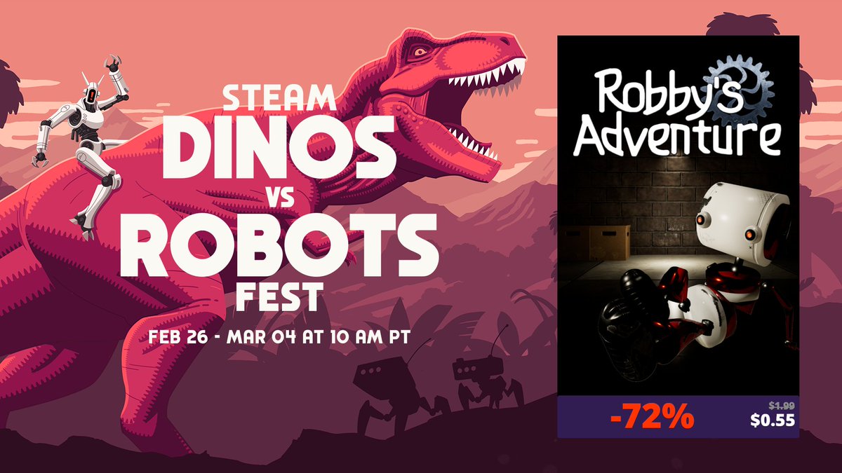 DillyFrameGames's tweet photo. Robby's Adventure is participating in the #Steam Fest "Dino vs Robots" with huge #discount!
#indiegame #platformer #robot #sale #robbysadventure
https://t.co/jfa8InSaMa https://t.co/MmqntoKIv1