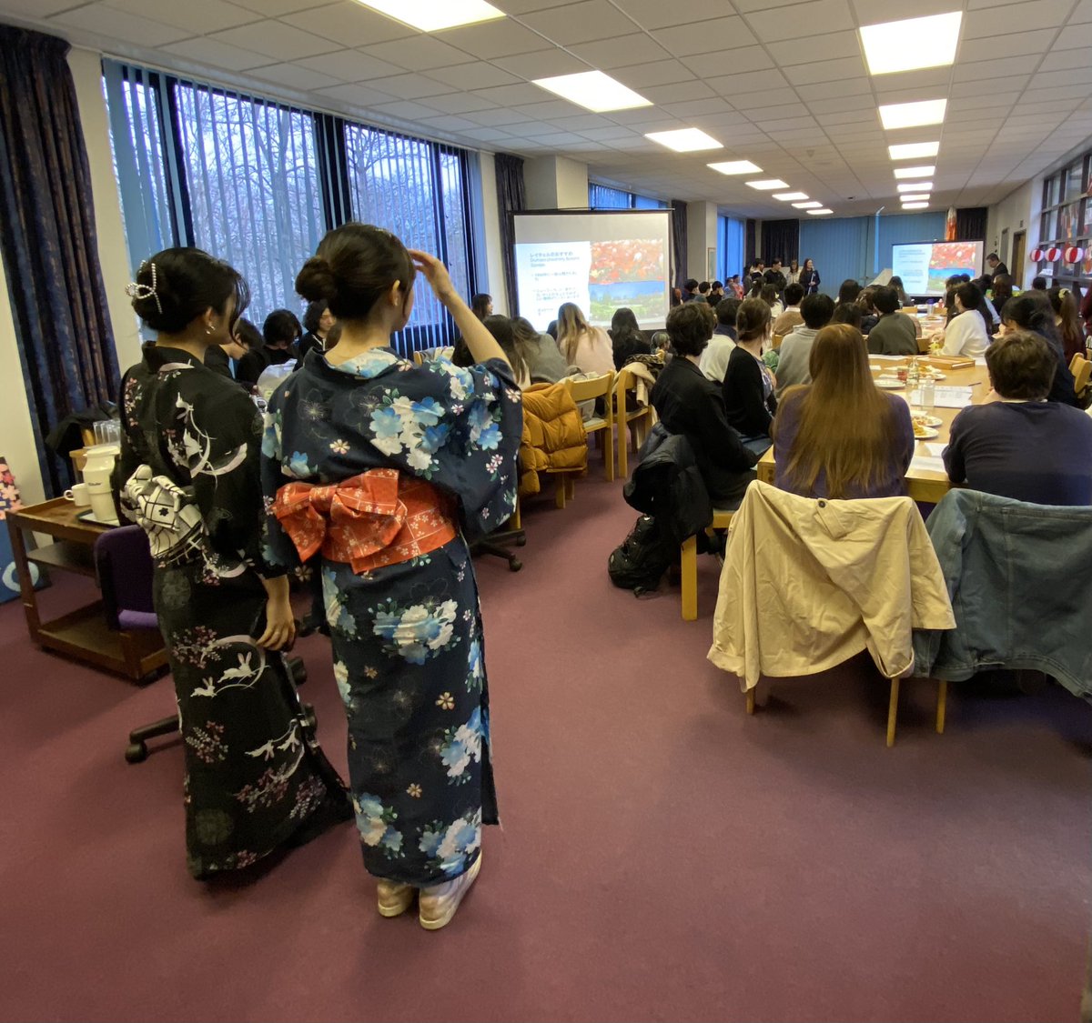 Fabulous day of events for #DUGlobalWeek. Advising study abroad students on language reqs, an intercultural communication workshop, and thanks to Teikyo University for hosting another packed @CFLS_Durham #Japanese event. We go again tmw!