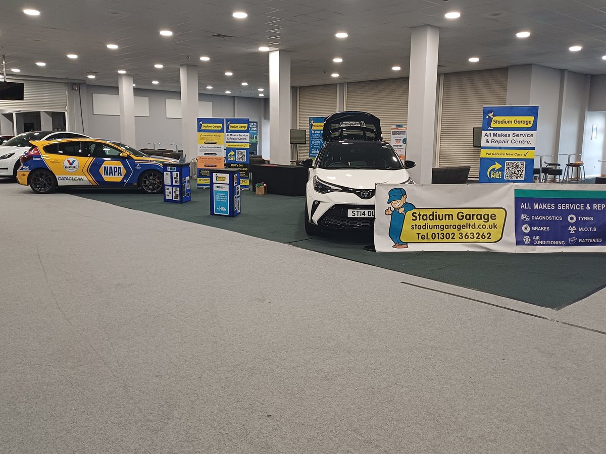 StadiumGarage's tweet photo. @BusinessinDN 
#DNSHOWCASE2024

All set up ready for tomorrow 

@naparacinguk 

Pop along its free to get in theres 300 plus businesses exhibiting all day 10.00 till 4.00

@fodsa1 will be attending as well 

#saveDSA #itsnotover ✈️ ✈️ 
#localbusinesses #buylocal #dnchamber https://t.co/nNgH0jyu5B