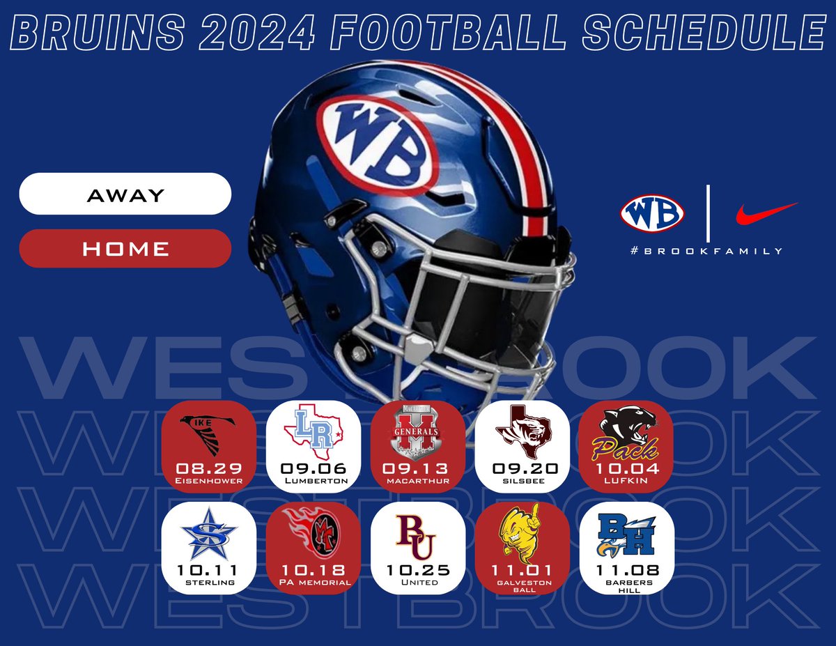 ‼️2024 SCHEDULE UPDATED‼️

Due to district changes, our schedule has changed for the upcoming 2024 season. Bruin nation, mark your calendars! Come out to support the Bruins!

#BrookFamily #RecruitTheBrook #409Sports