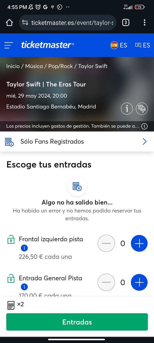holaomar908's tweet photo. @silvihp @CarlosBartonb Yo logro entrar pero al seleccionar me d error. Llevo una hora asi @TicketmasterES https://t.co/KtrN6ajc8T