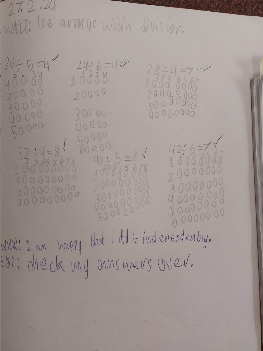 mr_usw's tweet photo. In y3 we have moved onto division, using the week to explore different methods, first up we had arrays! Was very proud of what was produced as it was a topic we hadn't covered for a while. https://t.co/q5n0AnPpgq