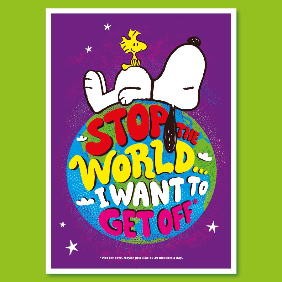 Stop the World… I Want to Get Off* *Not for ever. Maybe just like 30-40 minutes a day. 🌏😵‍💫🫨😩🤯💥🫠🛑😮‍💨😎✌️ instagram.com/p/C3iUlzNNRxZ/… #illustration #snoopy #itsokaytohaveabreather