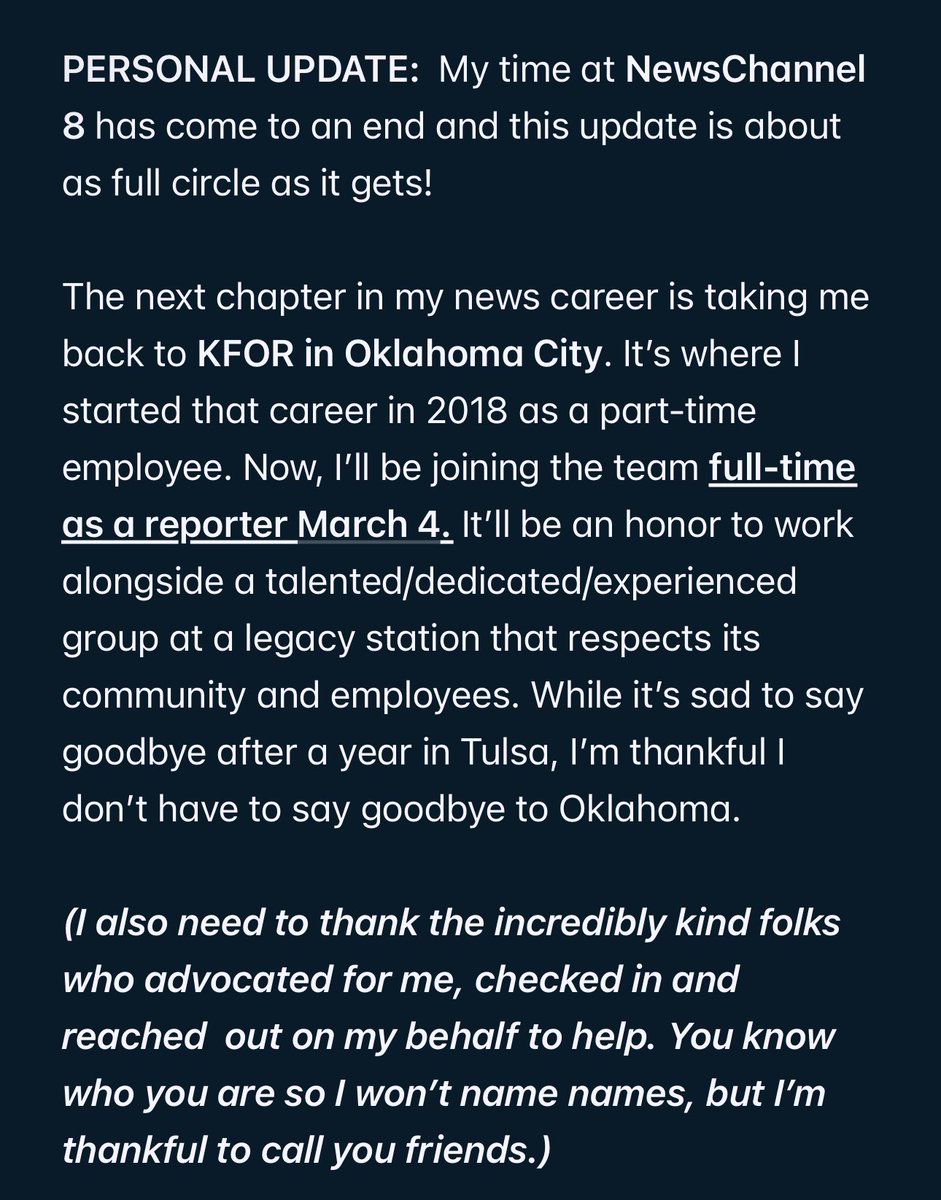 JohnHayesNews's tweet image. JOB UPDATE: I’ll be joining the @KFOR team next week! Thank you Tulsa.