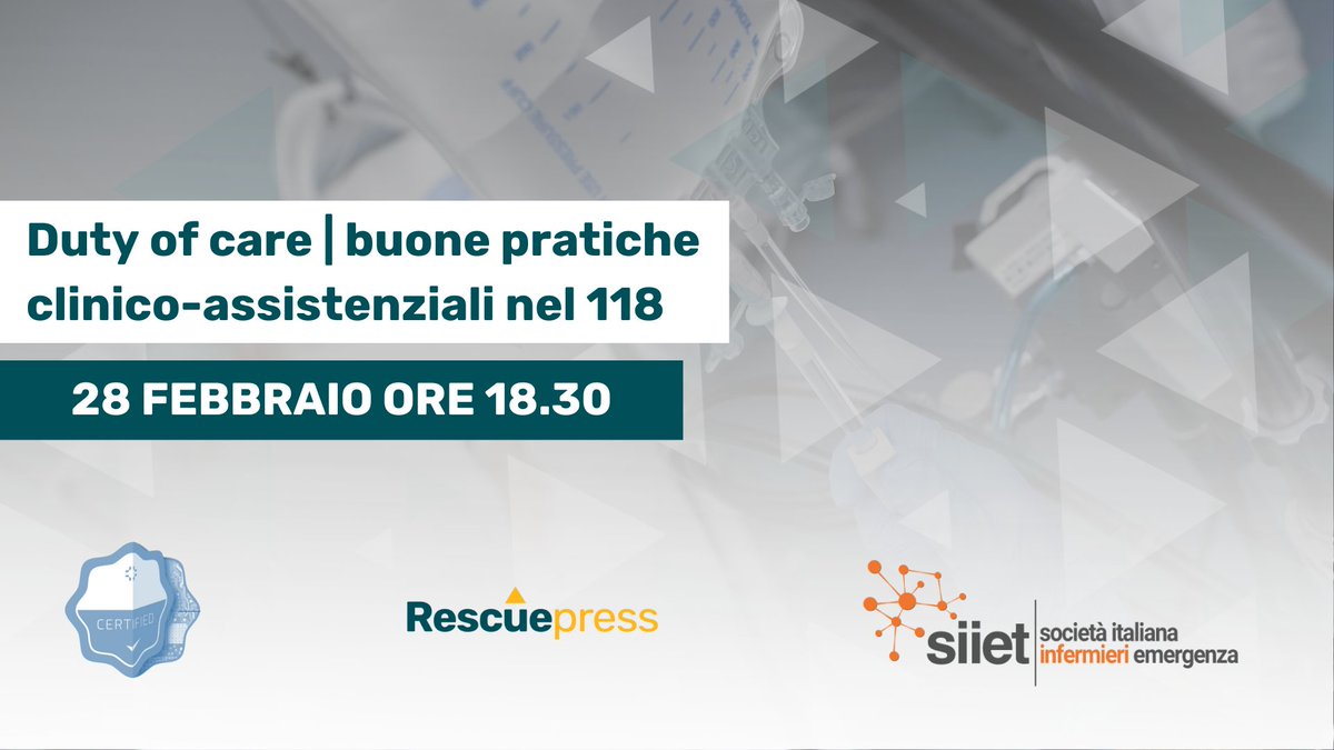 Siamo online con il webinar FUORIDITURNO sul documento DUTY OF CARE di SIIET, per parlare di buone pratiche cliniche in 118 - CONNETTITI ORA QUI: streamyard.com/kbv9f79yn9