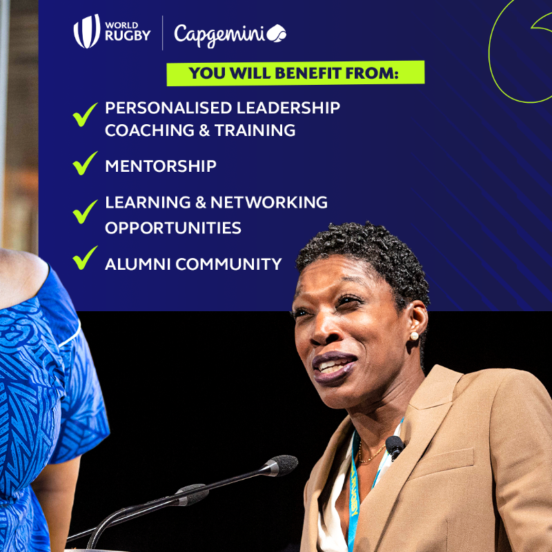 WorldRugby's tweet photo. We're looking for the next generation of female leaders in the world of rugby 🏉

Find out how you can apply here: 👇

@Capgemini | #WomeninRugby | #WomeninLeadership
