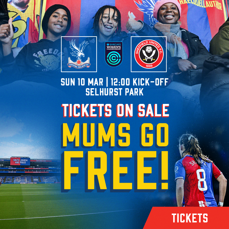 cpfc_w's tweet photo. Celebrate Mother's Day at Selhurst Park 💐

Supporters can claim one free adult ticket with every under-16 ticket purchased ⤵️

#CPFC