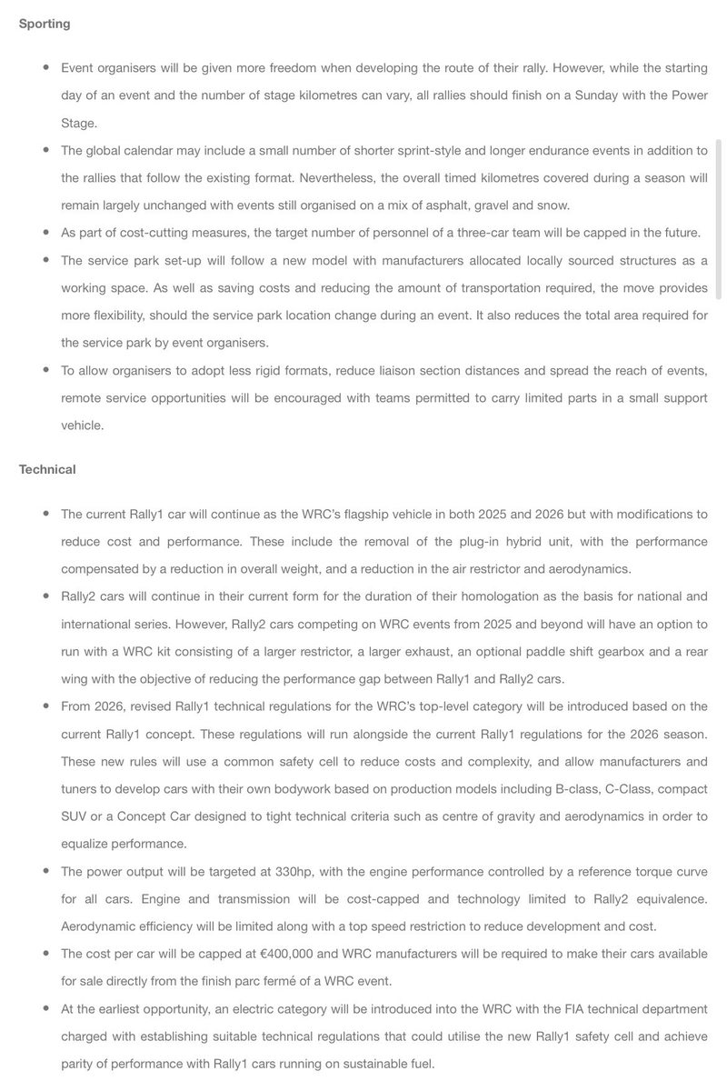 mousteni's tweet image. Τεράστιες αλλαγές για τα δεδομένα του WRC.
- Κατάργηση hybrid από το 2025
- Συνδυασμός sprint και endurance αγώνων μέσα στη σεζόν
- Remote Service 
- Rally1 μείωση ισχύος, και σημαντική μείωση κόστους 
- Νέα κατηγορία με ηλεκτρικά αγωνιστικά το συντομότερο δυνατόν.