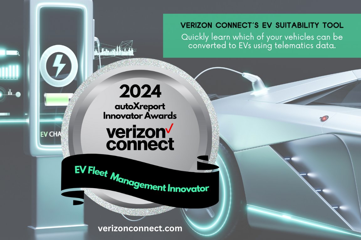 KarenMooreComms's tweet photo. Exciting news: Verizon Connect’s Reveal EV Suitability Tool just won the #autoXreport EV Fleet Management Innovator Award from Compass Intelligence! Learn how it can help fleet managers determine which vehicles to replace with EVs. #VTeam https://t.co/1DYk5TRzr1 https://t.co/BND5fsGtjj