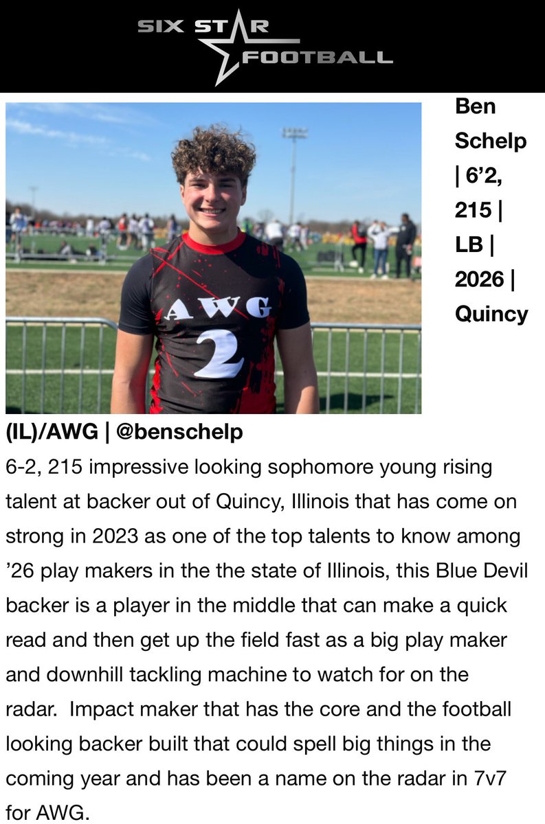 AWG_7v7 (@awg7v7) on Twitter photo <a href="/benschelp/">Ben Schelp</a> is a guy that we will ask to be a versatile playmaker for us, just as he will be expected to do this upcoming highschool season. Ben is a big physical backer that’s grinding to up his play in the pass game, to coin himself as an elite linebacker in the class of ‘26 <a href="/benschelp/">Ben Schelp</a> is a guy that we will ask to be a versatile playmaker for us, just as he will be expected to do this upcoming highschool season. Ben is a big physical backer that’s grinding to up his play in the pass game, to coin himself as an elite linebacker in the class of ‘26