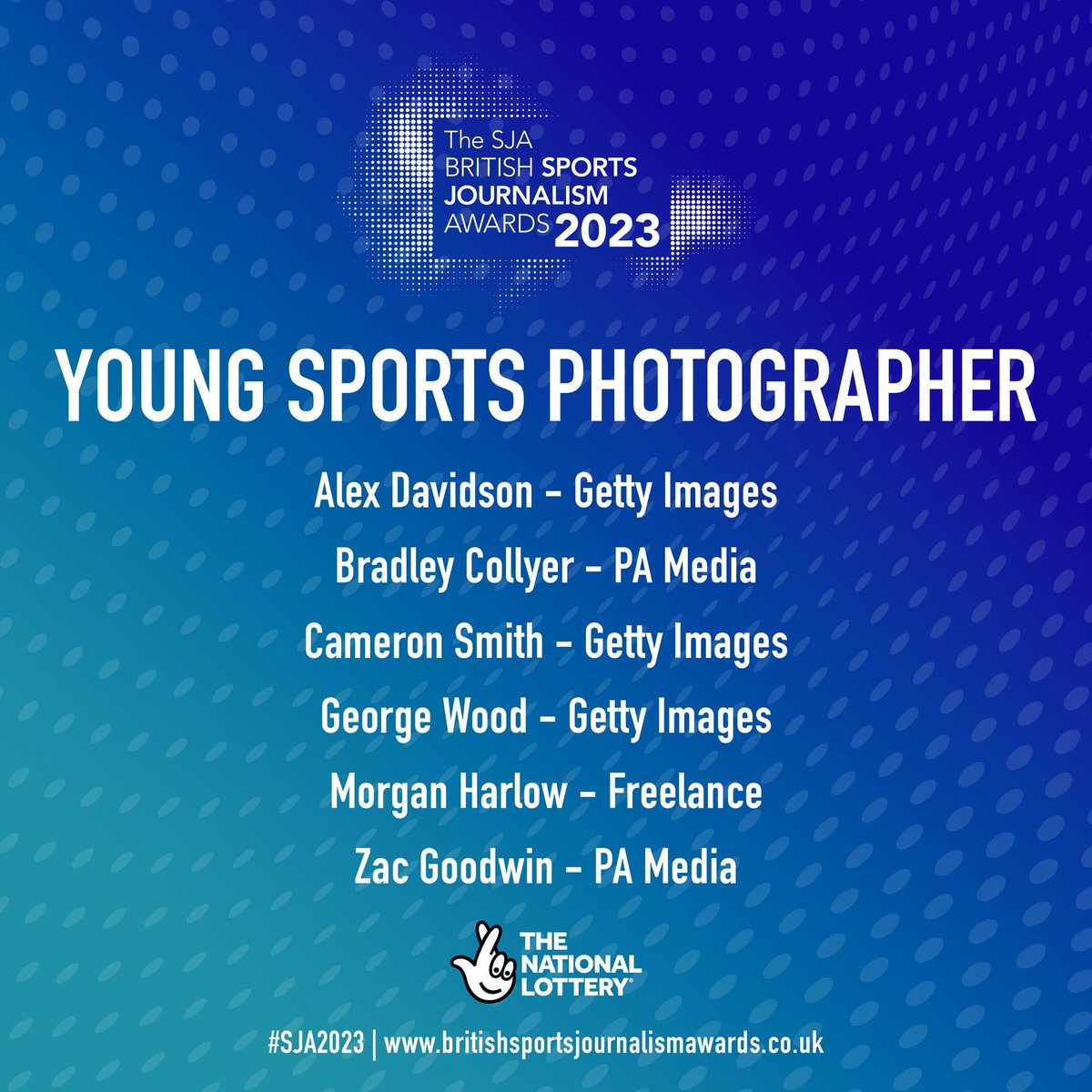📸 #SJA2023 Young Photographer shortlist Alex Davidson (@photodavidson) Bradley Collyer Cameron Smith (@cameronsmith_11) George Wood (@georgewood04) Morgan Harlow (@_morganharlow) Zac Goodwin (@zacgoodwinRAW) Winner of this award announced Mar 11 👉 sportsjournalists.co.uk/awards-news/he…