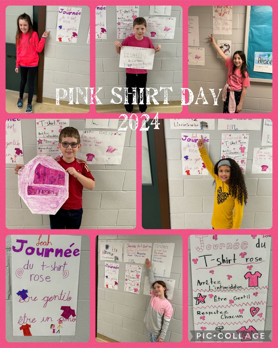 Grade 3/4 french immersion class <a href="/PVWPanthers/">PineViewPS</a> create posters #PinkShirtDay2024