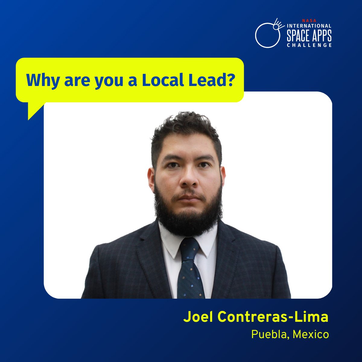 SpaceApps's tweet photo. Meet Joel Contreras-Lima from Puebla, Mexico! As a 3 time Local Lead, he's passionate about raising space awareness & solving real world problems through the @NASA Space Apps Challenge.
Join Joel in shaping the future of space & apply to be a #LocalLead: https://t.co/InvBflOJD6 https://t.co/As5WdjfDfd