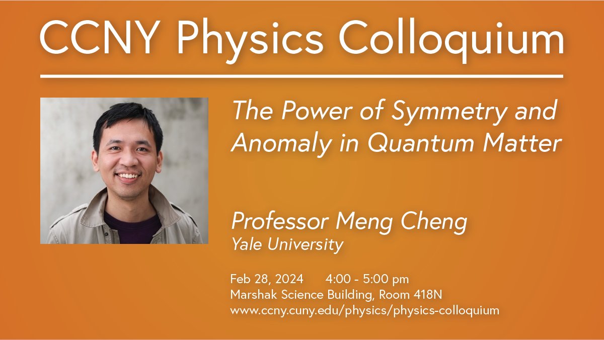 The Power of Symmetry and Anomaly in Quantum Matter

is the title of today's CCNY Physics Colloquium.

Feb 28, 4 pm, Marshak 418N