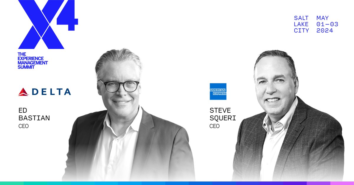 Thrilled to announce the CEOs of two of the most admired brands in the world are joining the X4 mainstage! Hear American Express CEO Steve Squeri and Delta CEO Ed Bastian talk about one of the most successful partnerships in history. Register for X4 today: bit.ly/4bSG4s4